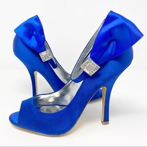 AUDREY BROOKE Alani Blue Satin Embellished Heels 7